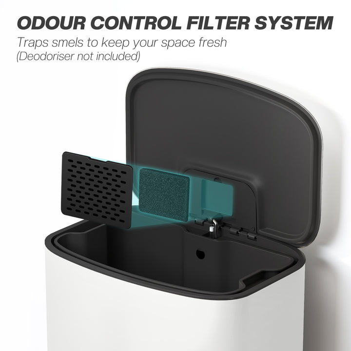 MCL 50L Kitchen Bin with Soft-Close Lid and Stay-Open Function, Stainless Steel Pedal Bin with Removable Inner Bucket, Carry Handle for Kitchen, Office, Home, Cream