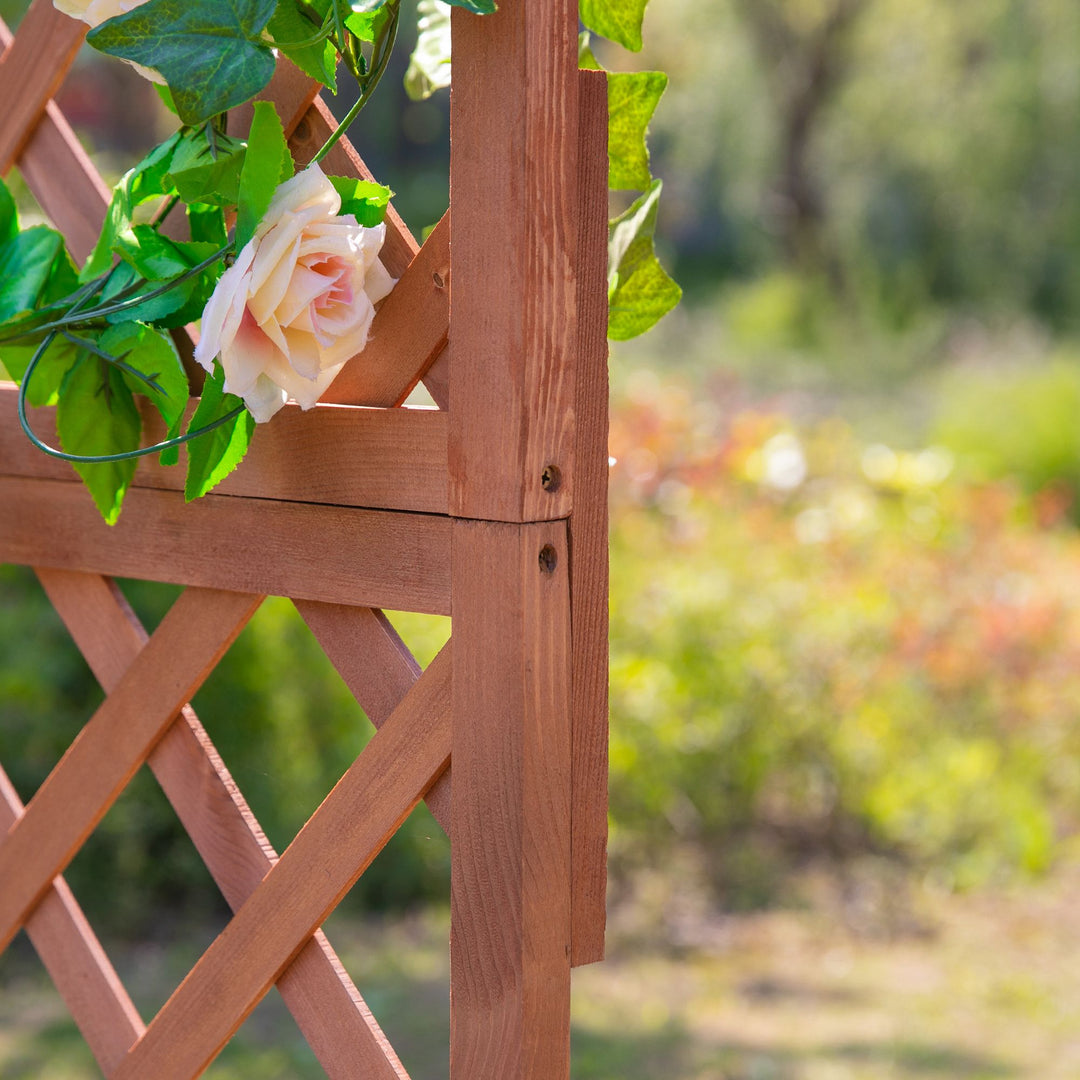 72.5 x 31.5 x 149.5 cm 45L Garden Wooden Pine Trough Planter with Topped Trellis Climbing Plants Flower Raised Bed, Orange