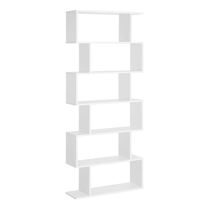 HOMCOM Bookcase, 6 Tier Shelf S Shaped Bookshelf, Storage Unit, Display Shelf for Living Room, Bedroom, Home Office, Plant, White