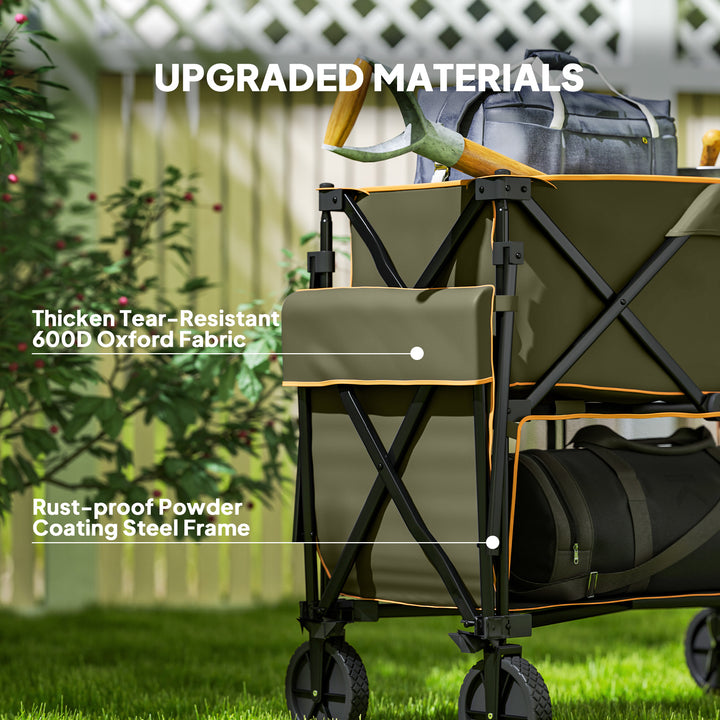 Double Decker Folding Festival Trolley on Wheels, 200KG & 350L Capacity Collapsible Wagon Festival Trolley Cart with 134cm Extended for Camping Sports Shopping Garden and Beach, Grey