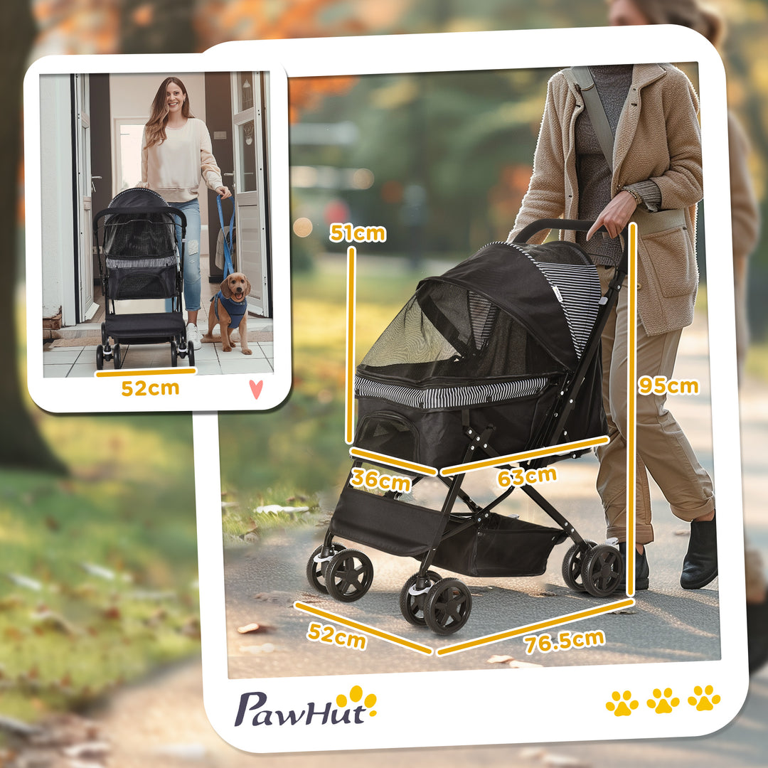 PawHut Pet Stroller Pushchair Foldable Travel Dog Cat Carriage w/ Reversible Handle Brake Basket