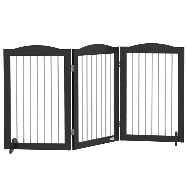 Foldable Dog Gate, Freestanding Pet Gate, with Two Support Feet, for Staircases, Hallways, Doorways - Black