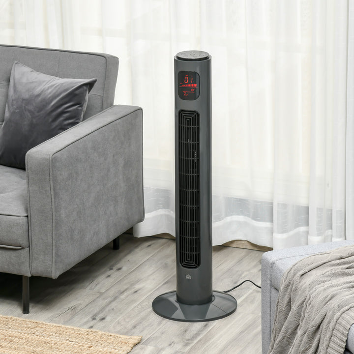 MCL 38'' Freestanding Tower Fan, 3 Speed 3 Mode, 12h Timer, 70 Degree Oscillation, LED Panel, 5M Remote Controller, Dark Grey