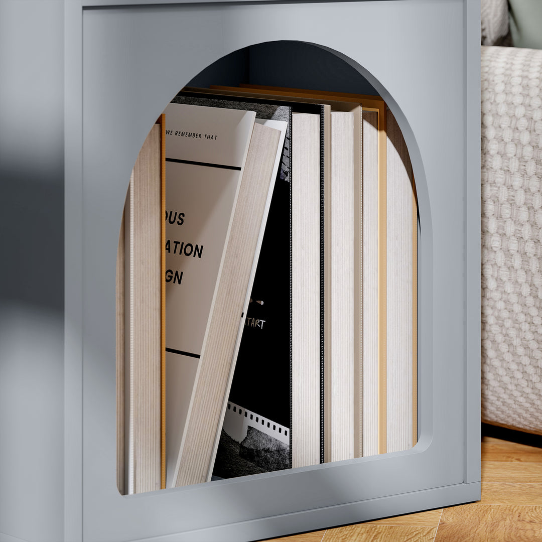 Bedside Table with 2 Open Compartments - Grey