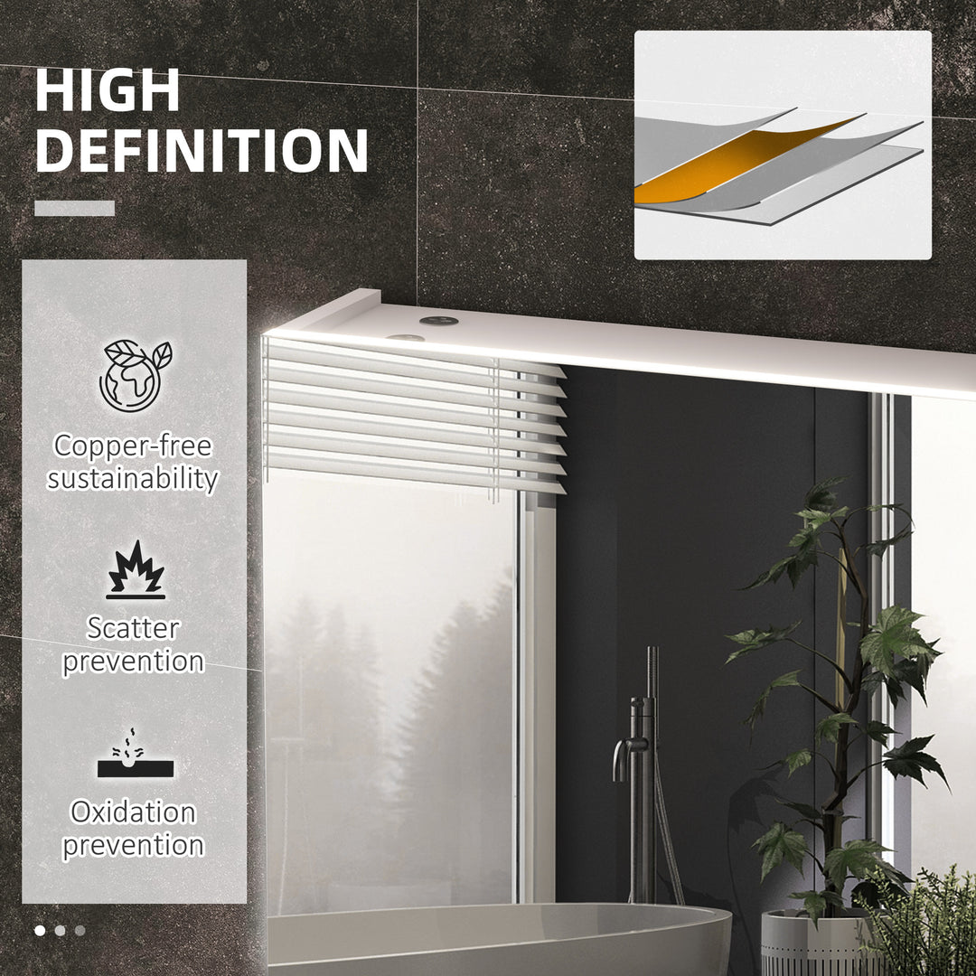 Bathroom Mirror Cabinet with Light, Bathroom Storage Cupboard with Adjustable Shelf, USB Powered, 90x15x70cm, White