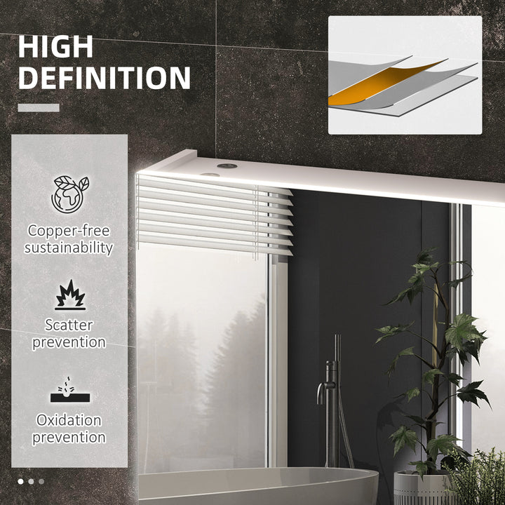 Bathroom Mirror Cabinet with Light, Bathroom Storage Cupboard with Adjustable Shelf, USB Powered, 90x15x70cm, White