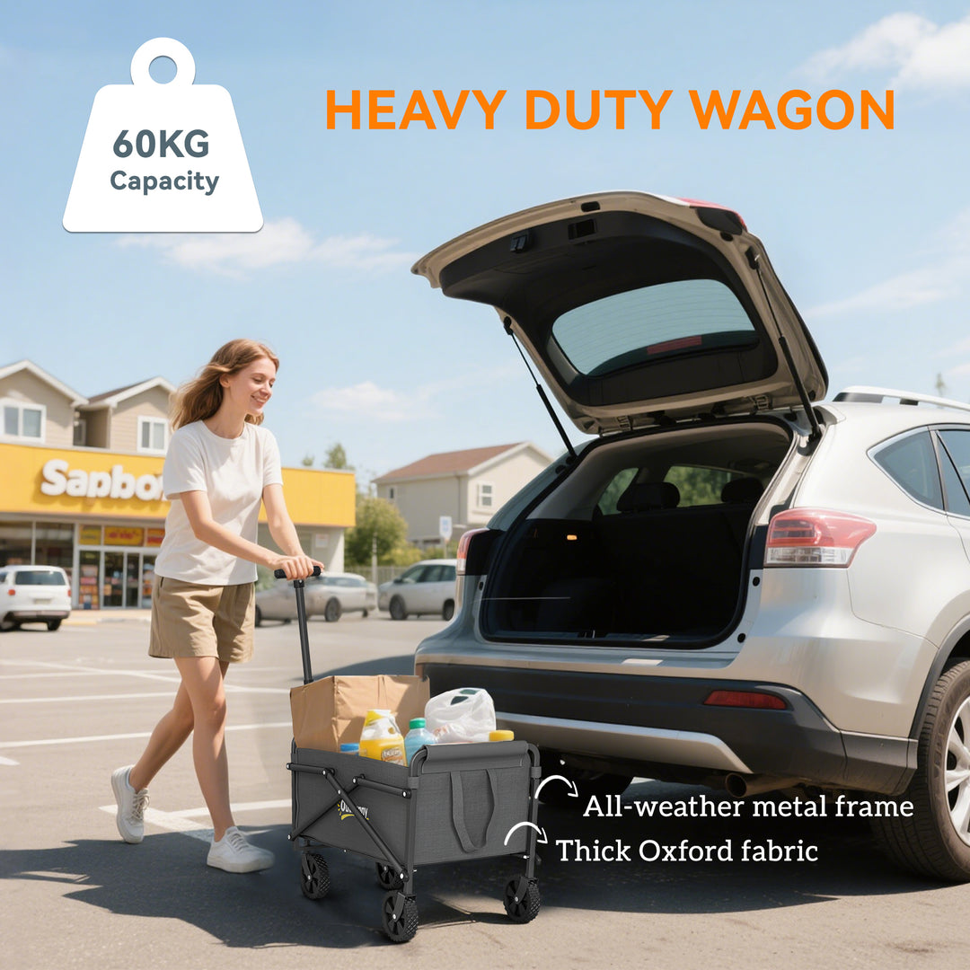 41L Festival Trolley on Wheels, Small Garden Folding Trolley Cart, 60kg Heavy Duty Collapsible Folding Wagon with Adjustable Handle and Carrying Bag for Beach, Camping, Festival, Grey