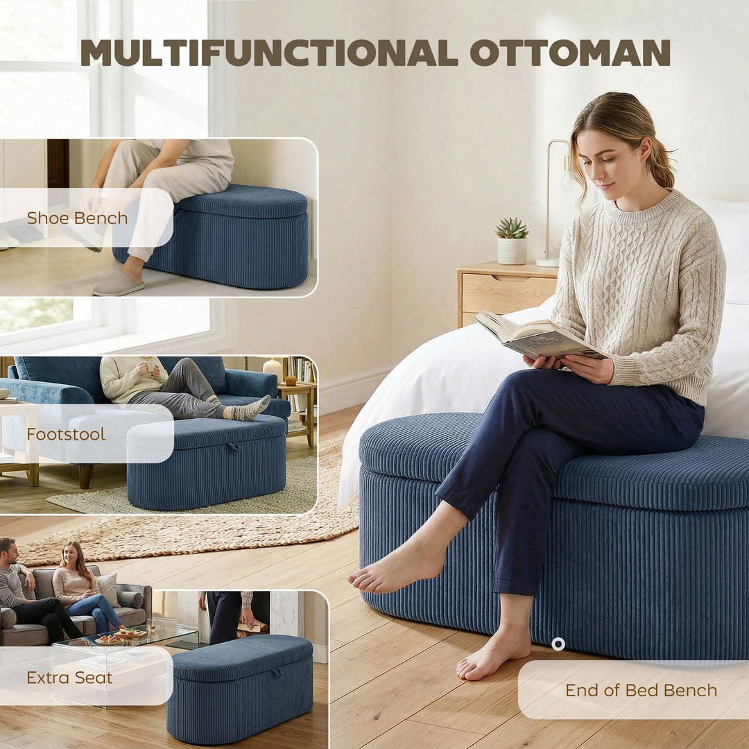 Storage Ottoman, Corduroy Upholstered Ottoman Storage Box with Padded 