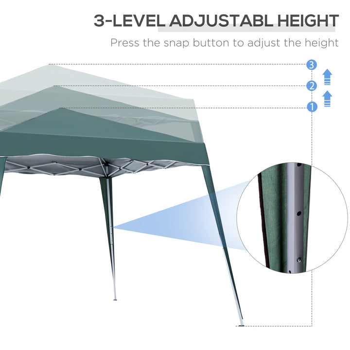 MCL 3 M x 3 M Base/ 2.5 M x 2.5 M Top Pop Up Gazebo with Carry Bag, Height Adjustable Slant Leg Party Tent Instant Event Shelter for Garden, Patio, Green