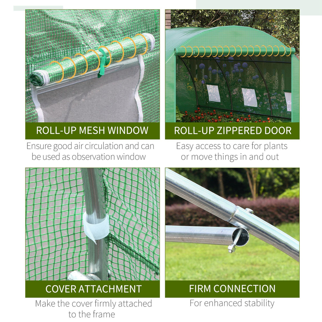 Walk-in Polytunnel Greenhouse, Outdoor Garden Tunnel Greenhouse Tent with Zipped Roll-Up Door and 6 Mesh Windows, 4 x 3M