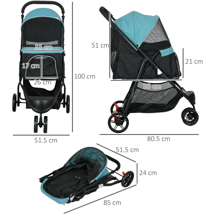 PawHut Foldable Pet Stroller, XS/S-Sized Dogs, with Rain Cover, Easy Storage, Dark Green | Aosom UK