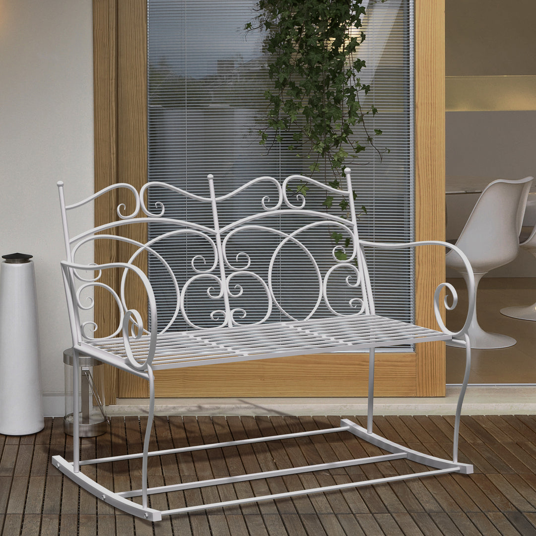 MCL Patio 2 Seater Rocking Bench Steel Garden Outdoor Garden Loveseat Chair w/ Decorative Backrest White