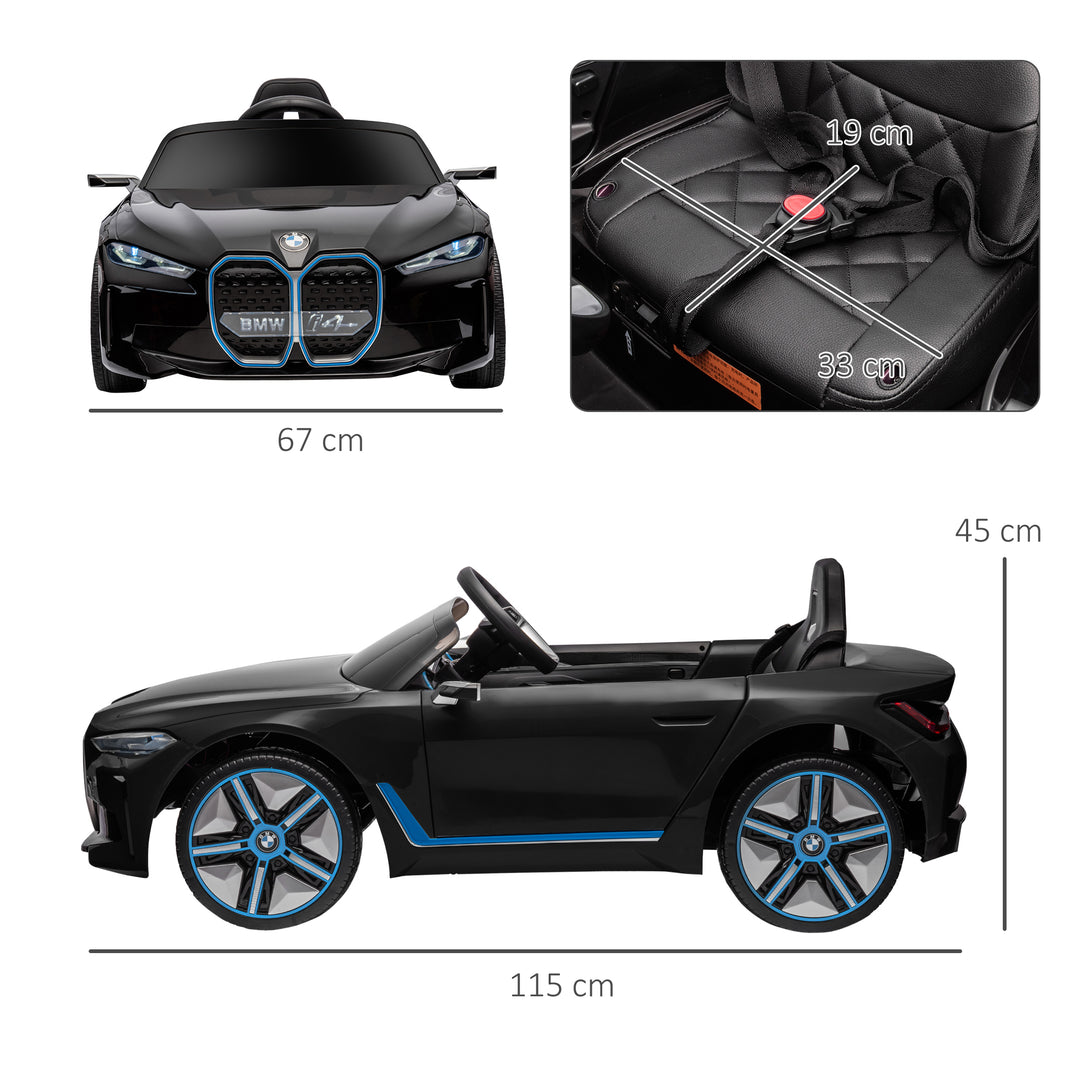 HOMCOM BMW i4 Licensed 12V Kids Electric Ride on Car w/ Remote Control, Powered Electric Car w/ Portable Battery, Music, Horn, Headlights