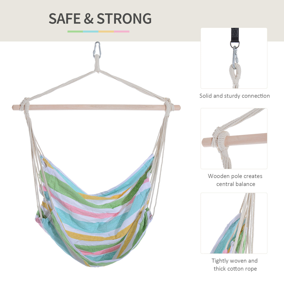 MCL Outdoor Hanging Rope Chair with Cotton Rope, Garden Hammock Chair with Wooden Support Bar Cotton Cloth, Portable Garden Chair for Patio & Tree, Green