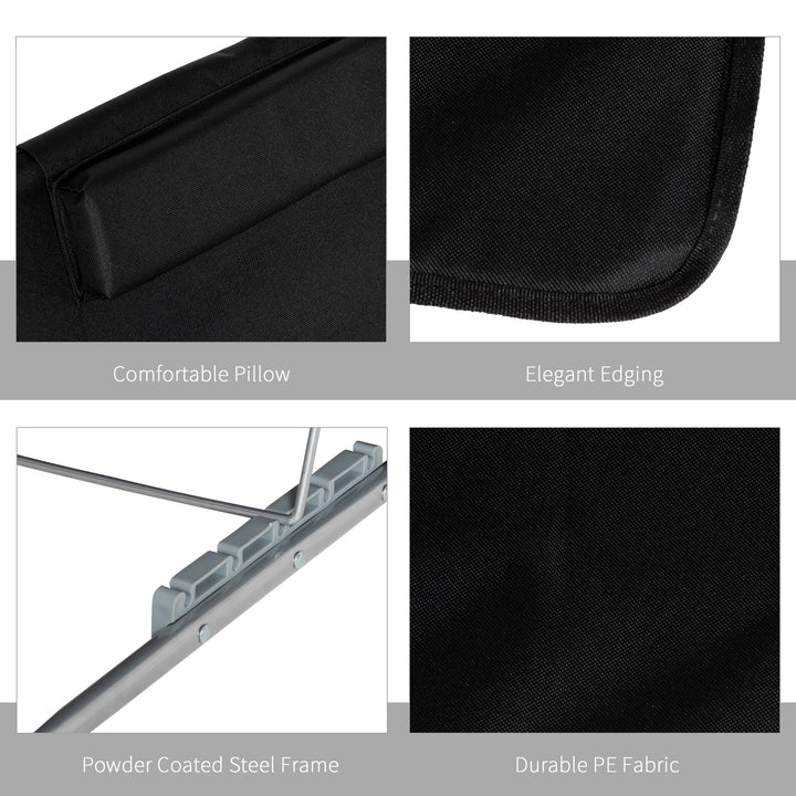 MCL Set of 2 Foldable Garden Beach Chair Mat Lightweight Outdoor Sun Lounger Seats Adjustable Back Metal Frame PE Fabric Head Pillow w/ Carry Bag, Black