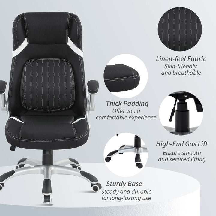 Linen-Look Office Chair, with Adjustable Height and Tension - Black
