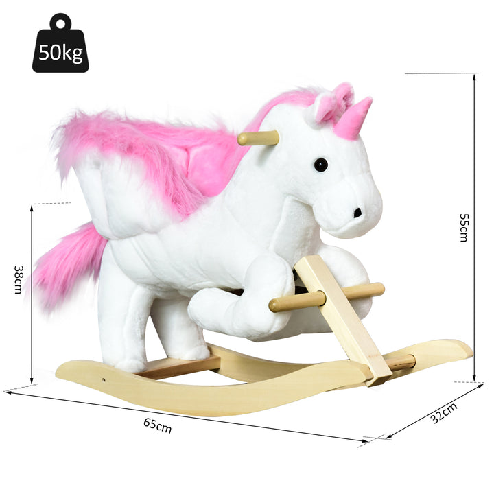 Kids Rocking Horse Unicorn Wooden Plush Ride On Chair Toy with Music 1.5-3 Years