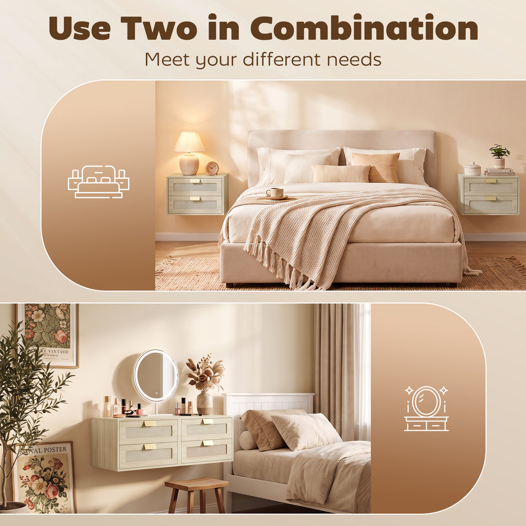 Modern Floating Nightstands Set of 2, Wall Mounted Bedside Tables with