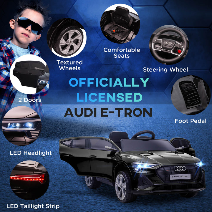 HOMCOM 12V Audi E-tron Licensed Ride On Car, Two Motors Battery Powered Toy with Remote Control, Lights, Music, Horn, Black | Aosom UK