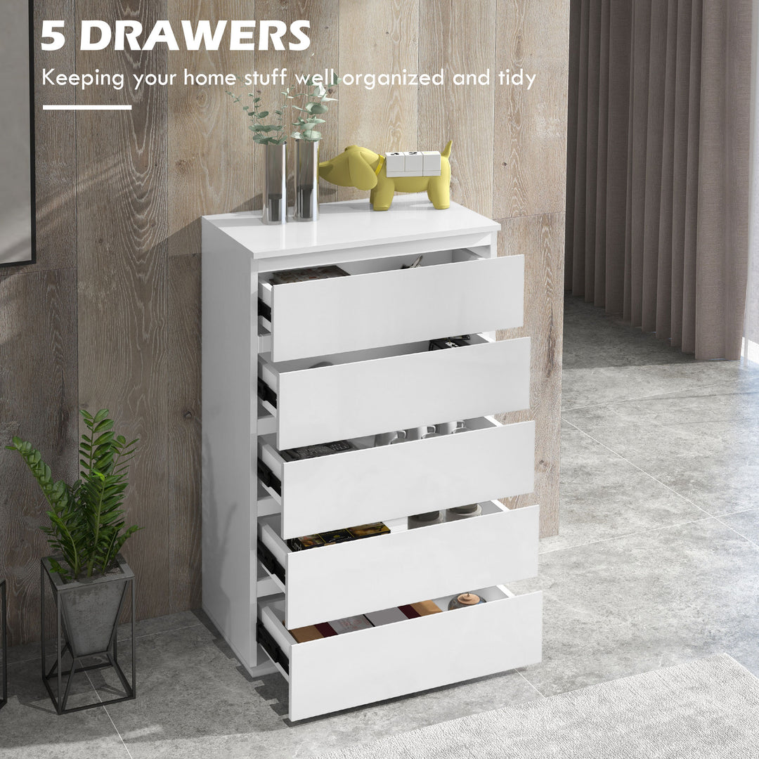 5-Drawer Modern Dresser, High Gloss Storage Drawer Unit for Bedroom, White