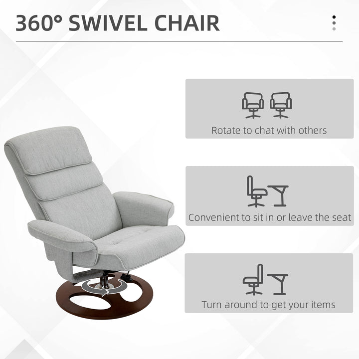 HOMCOM Recliner Chair Ottoman Set 360° Swivel Sofa Stool Modern Soft Thick Padding Wood Base Grey