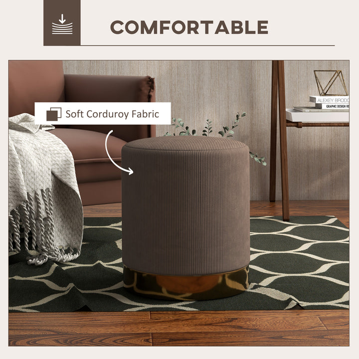 HOMCOM Corduroy Fabric Round Footstool, Modern Upholstered Foot Stool for Living Room, Entryway, Light Brown