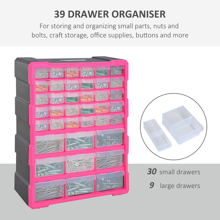 DURHAND Organiser Cabinet: 39 Drawer Plastic Storage Unit for Small Parts, Rose Red | Aosom UK