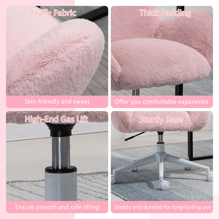 Makeup Vanity Chair, Cute Fluffy Desk Chair with Rolling Wheels for Bedroom Living Room, Pink