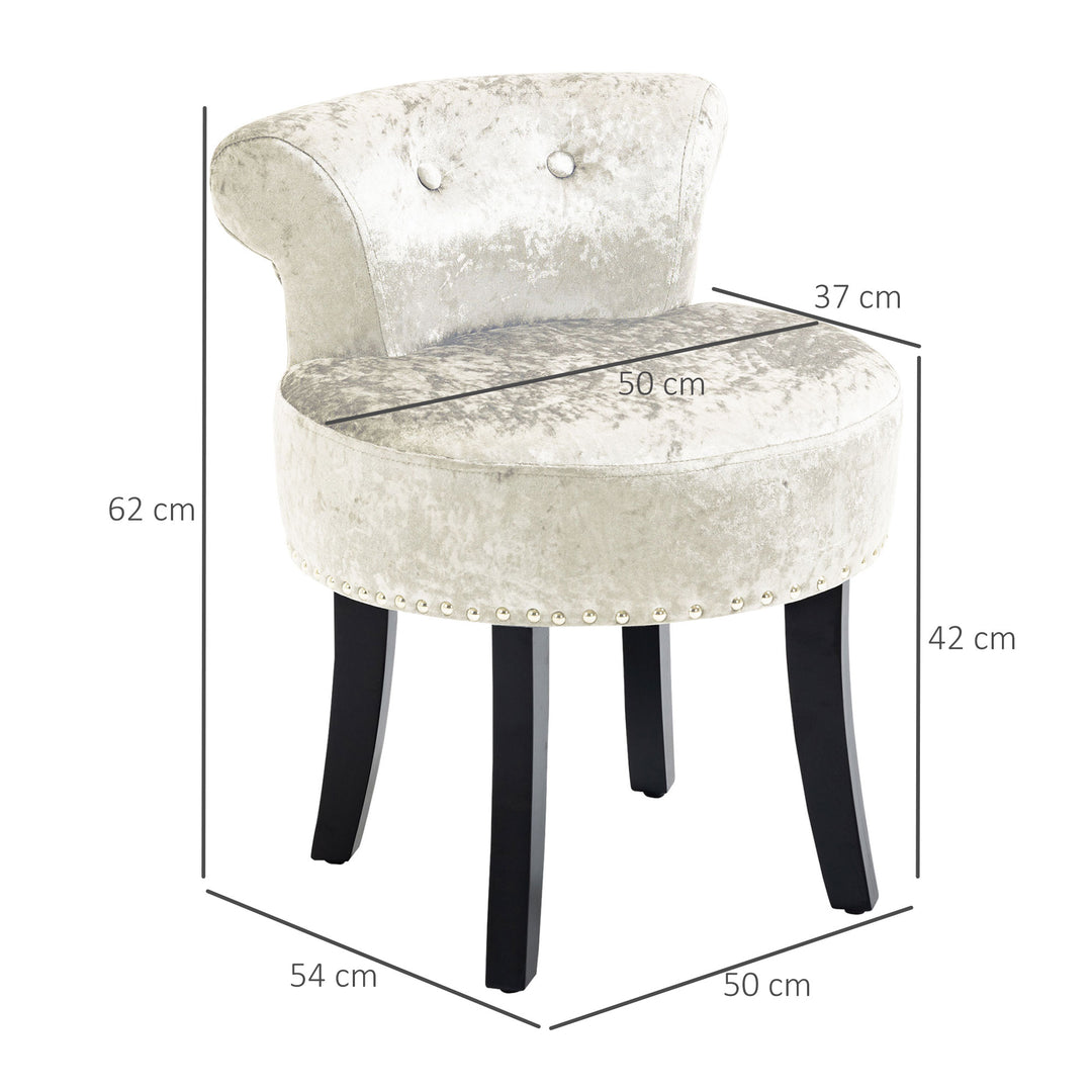 Dressing Table Stool with Rubber Wood Legs, Ice Velvet Vanity Stool for Living Room Bedroom, Beige