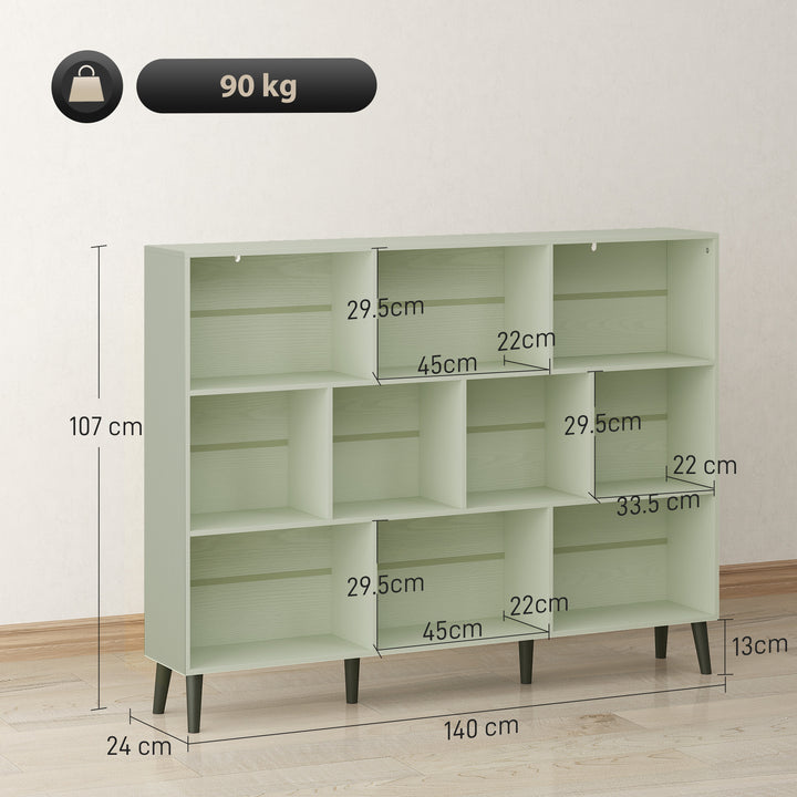 10-Cube Bookcase, 3-Tier Book Shelf with Solid Wood Legs, 140 cm Moder