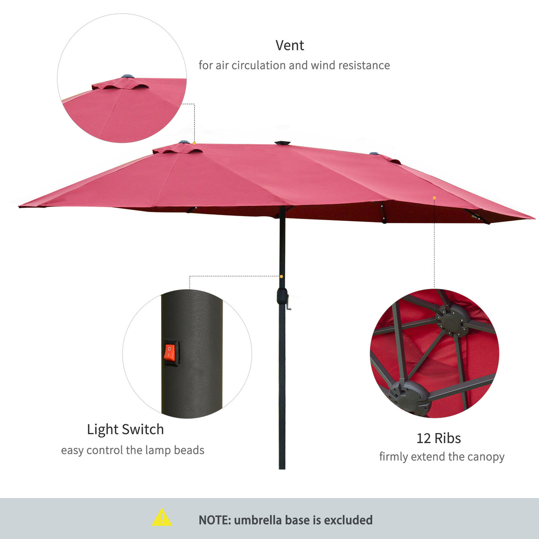 MCL 4.4m Double-Sided Sun Umbrella Patio Parasol LED Solar Lights Red