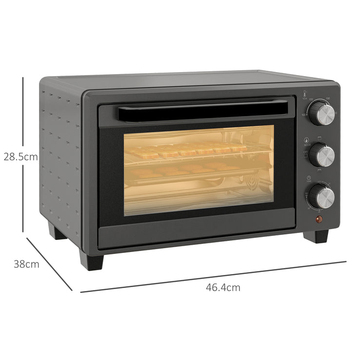 HOMCOM Mini Oven, 21L Countertop Electric Grill, Toaster Oven with Adjustable Temperature, Timer, Baking Tray and Wire Rack, 1400W, Grey | Aosom UK