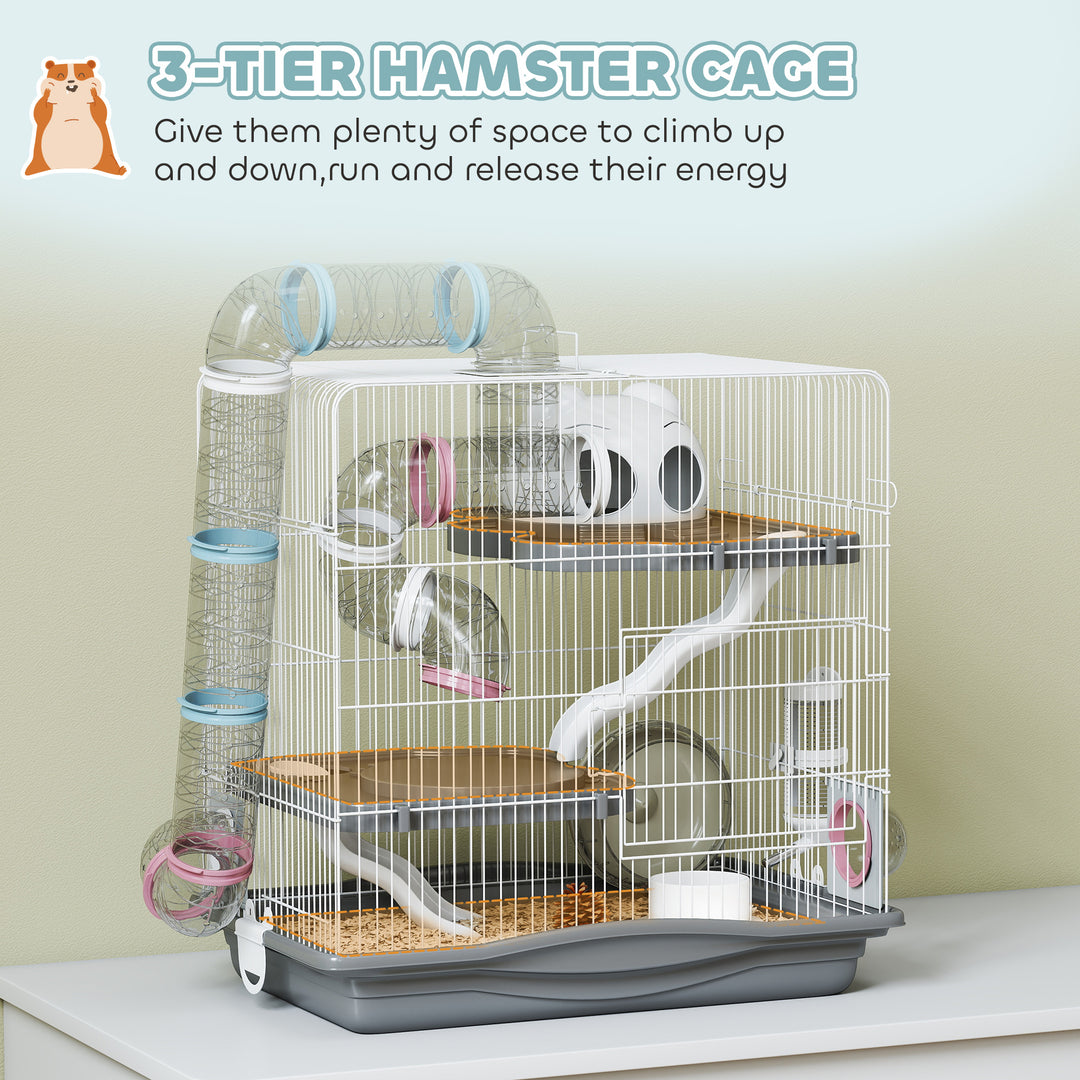 3-Tier Hamster Cage with Exercise Wheels, Water Bottle, Food Dish, for Dwarf Hamsters, 45 x 30 x 45 cm
