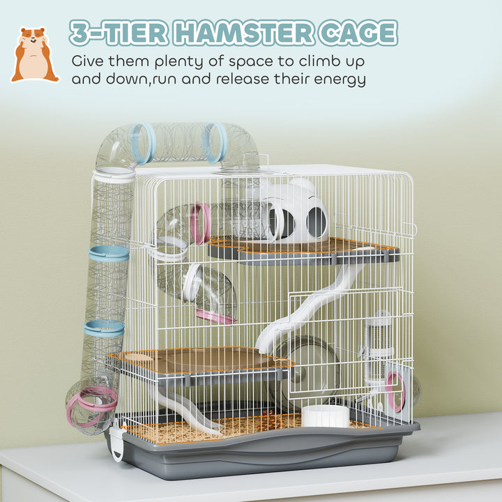 3-Tier Hamster Cage with Exercise Wheels, Water Bottle, Food Dish, for Dwarf Hamsters, 45 x 30 x 45 cm