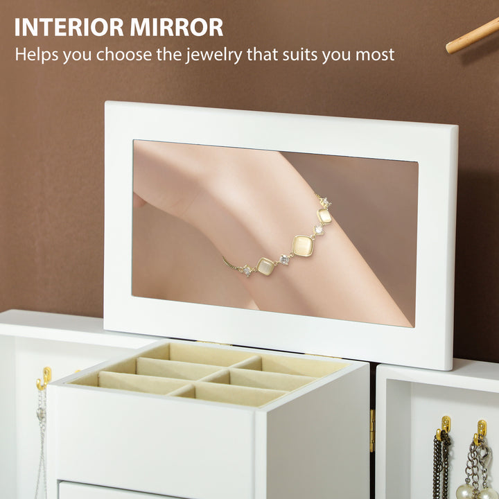 4-Tier Jewellery Box with Mirror and 2 Drawers - White