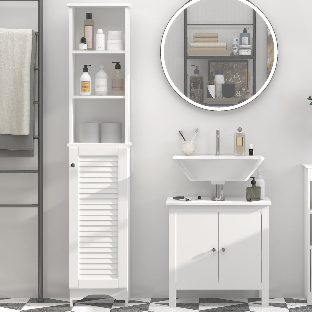 HOMCOM Freestanding Tallboy Bathroom Storage Cabinet w/ 6 Shelves Cupboard Tower Organisation Home Bathroom Furniture White | Aosom UK