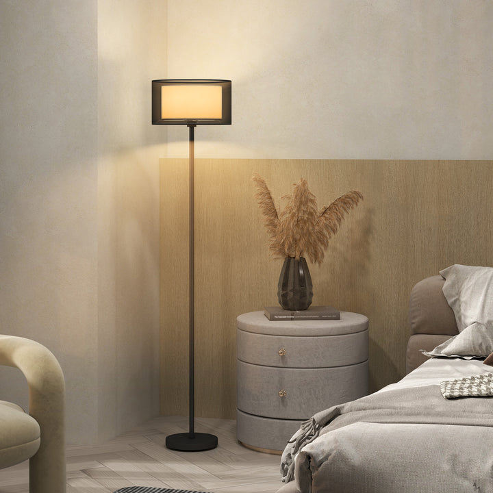Floor Lamp for Living Room, Modern Standing Lamp with Double Layer Shade & Foot Switch, Minimalist Tall Pole Lampshade for Bedroom, Office, Black