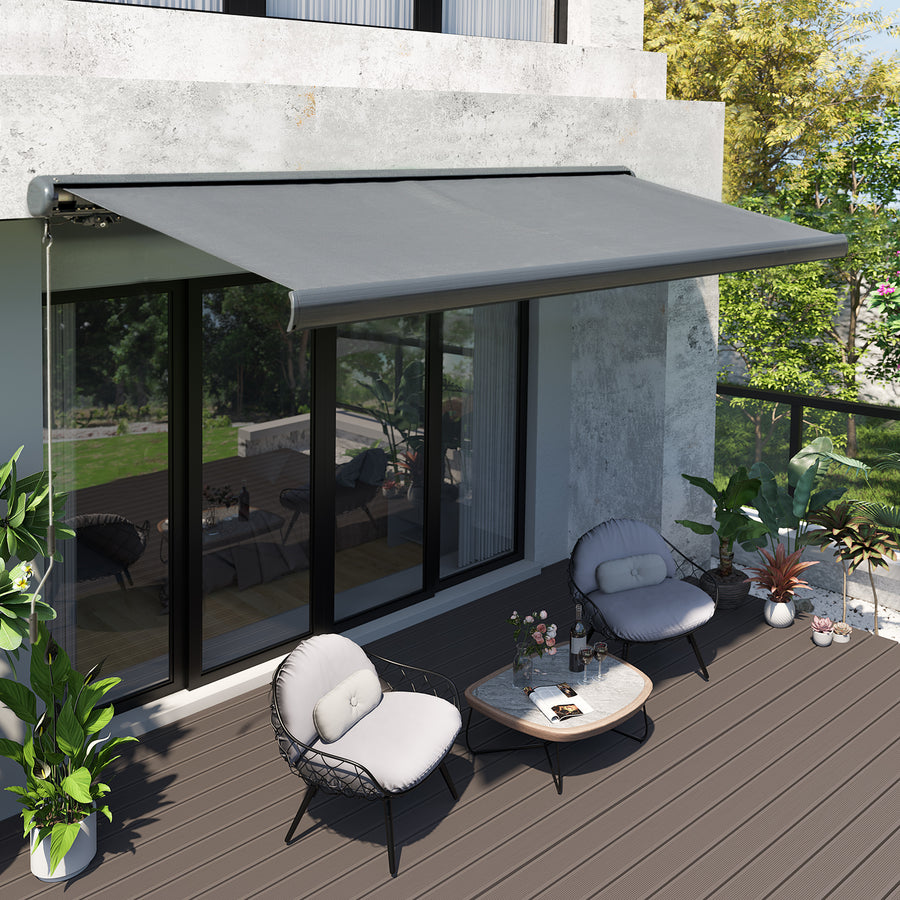 Cassette Electric Manual Awning Door Window Retractable Canopy w/ R/C & LED 300W x 0-250D cm