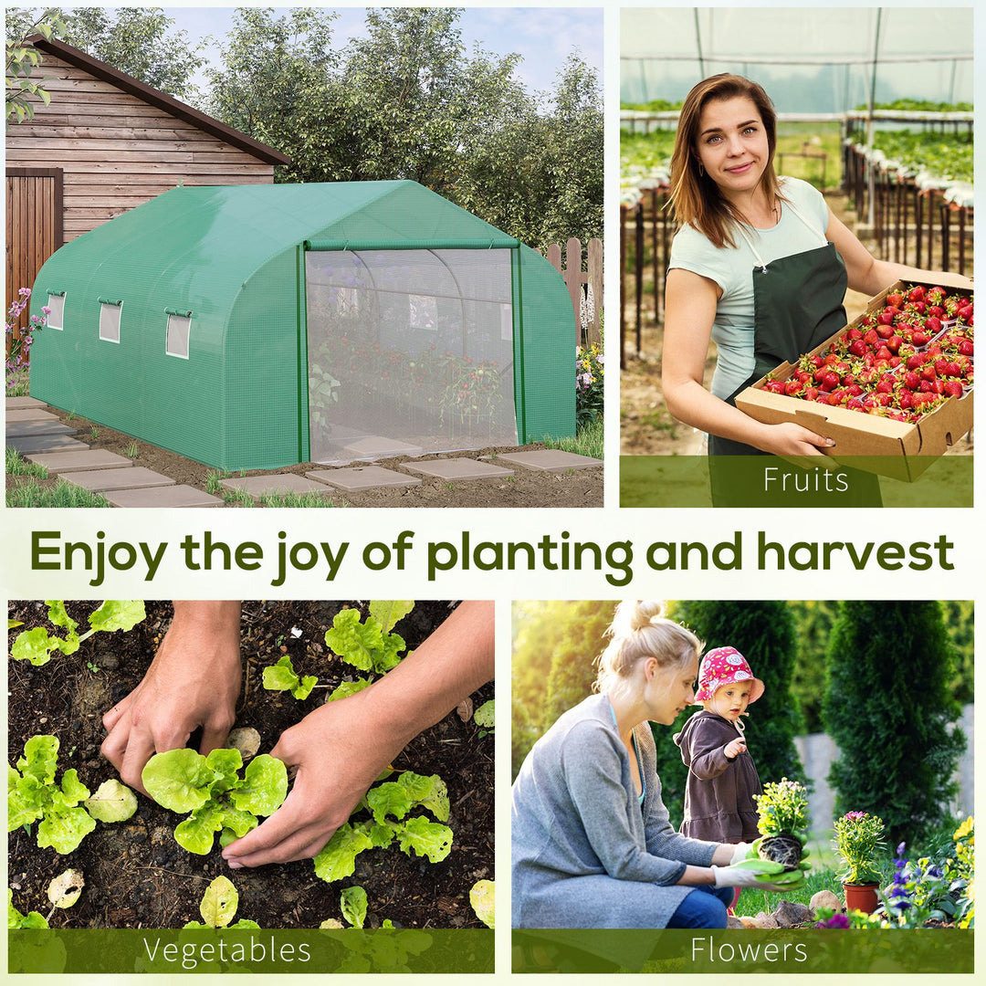 MCL Walk-in Polytunnel Garden Greenhouse, Outdoor Mesh Door Greenhouse with PE Cover and 6 Windows, 4.5 x 3 x 2m, Green