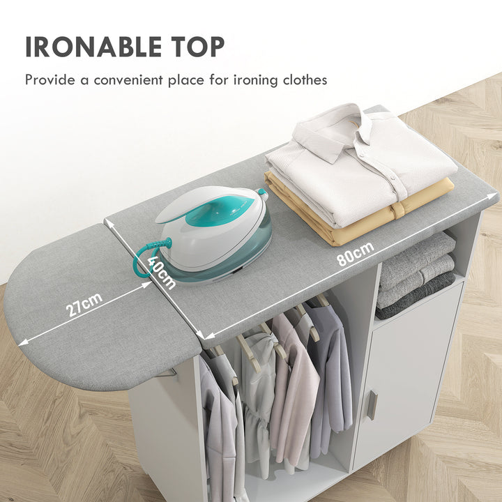 Rolling Ironing Board Cabinet, Foldable Ironing Station with Storage, Wheels for Home, Laundry Room