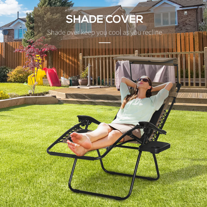 Zero Gravity Lounger Chair, Folding Reclining Patio Chair with Shade Cover, Padded Seat, Cup Holder, Soft Cushion and Headrest for Poolside, Camping, Coffee