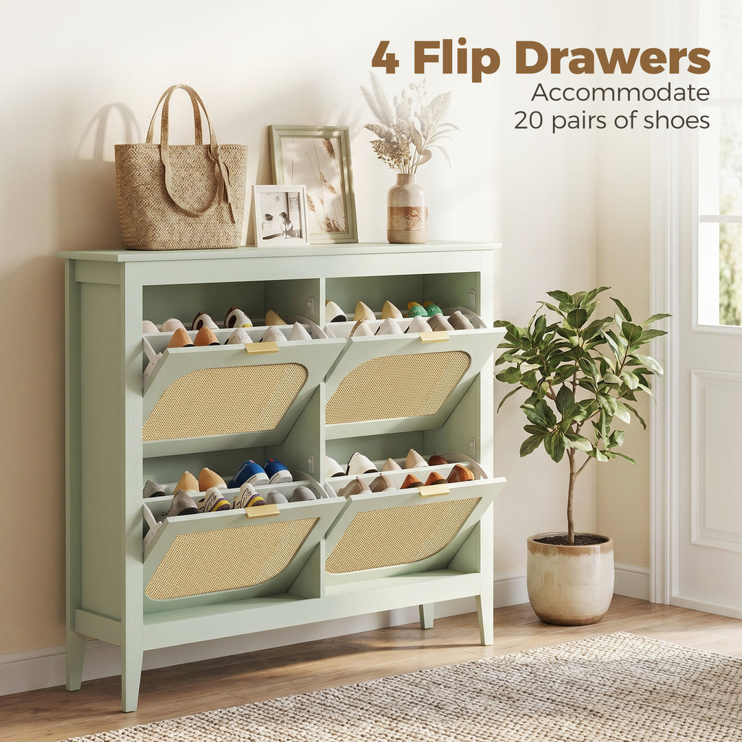 Narrow Shoe Cabinet, Boho Slim Shoe Storage Cabinet with 4 Flip Drawer