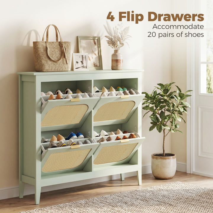 Narrow Shoe Cabinet, Boho Slim Shoe Storage Cabinet with 4 Flip Drawer
