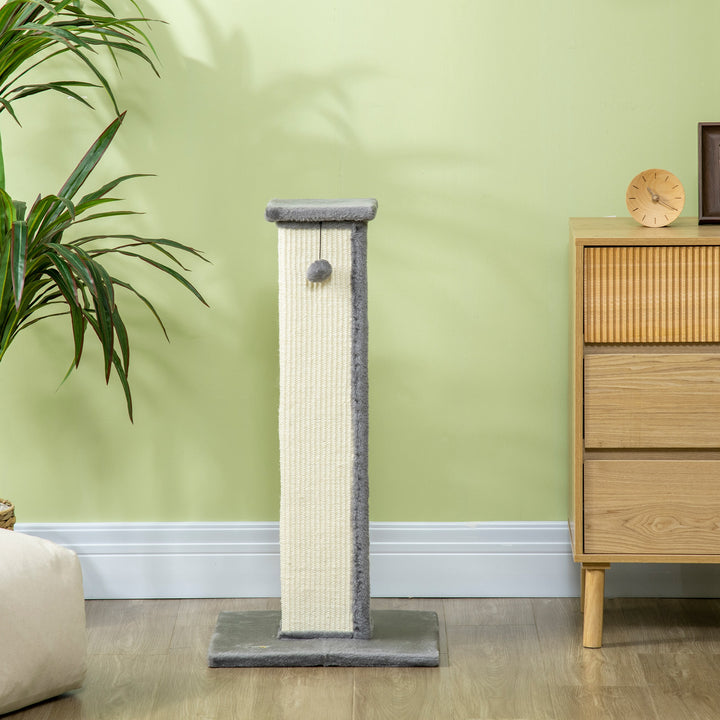 81cm Cat Scratcher, Vertical Full Scratcher w/ Natural Sisal Rope, Hanging Ball, Soft Plush - Grey