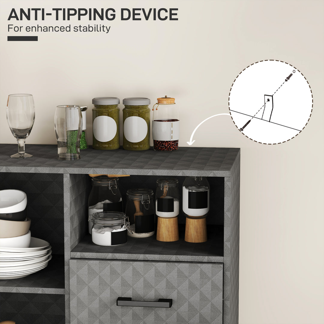 Sideboard with Adjustable Shelf, Freestanding Sideboard Storage Cabinet with Open Compartment and 2 Drawers, Grey