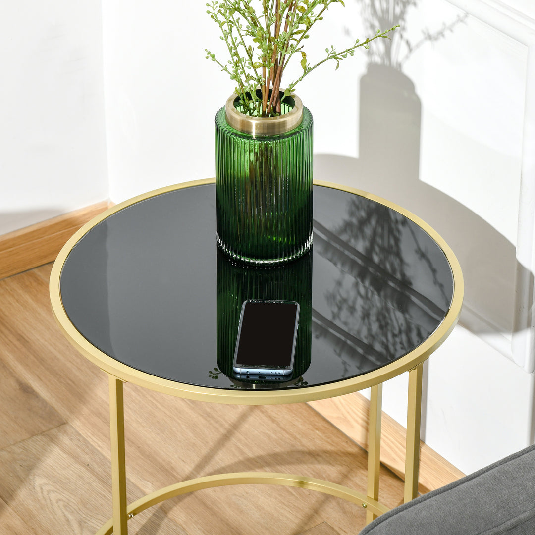 HOMCOM Modern Round Side Table, Gold Metal Base, Tempered Glass Top, Elegant Coffee Table for Living Room, Bedroom, Dining Area. | Aosom UK