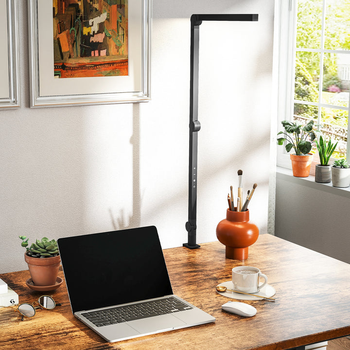 MCL LED Desk Lamp, Dimmable Desk Light with Swing Arm and Clamp, Adjustable Eye-Caring Table Lamp with 2 Colour Modes & 5 Brightness Levels for Study, Drawing, Office, Architect, Task, Black