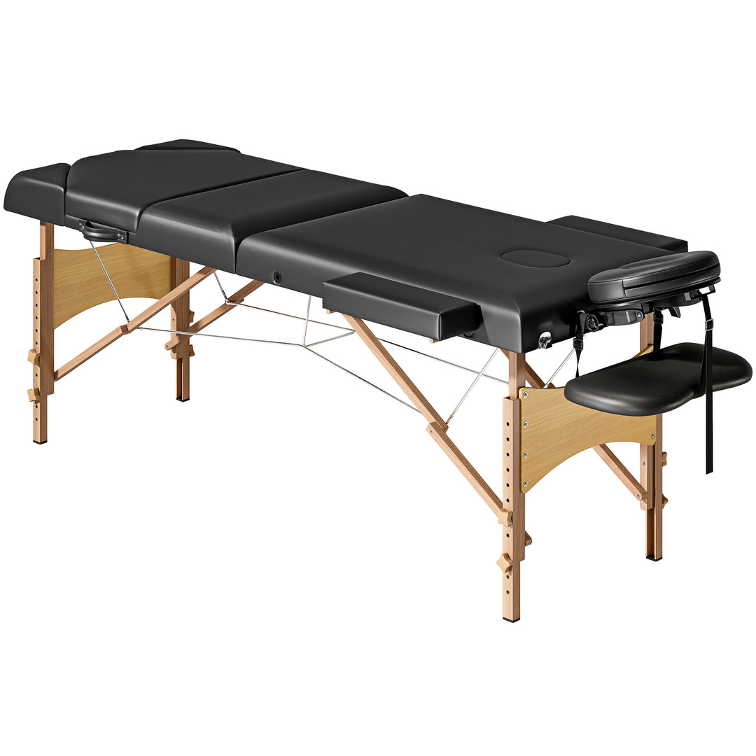 Foldable Massage Table with Beech Wood Legs - Black