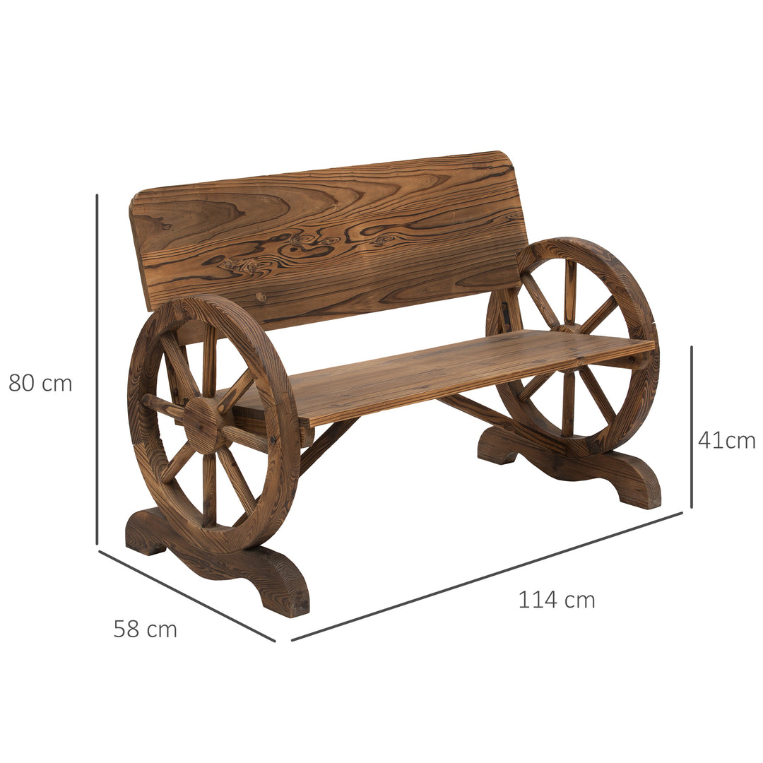 MCL Fir Wood 2-Seater Outdoor Garden Wagon Wheel Bench