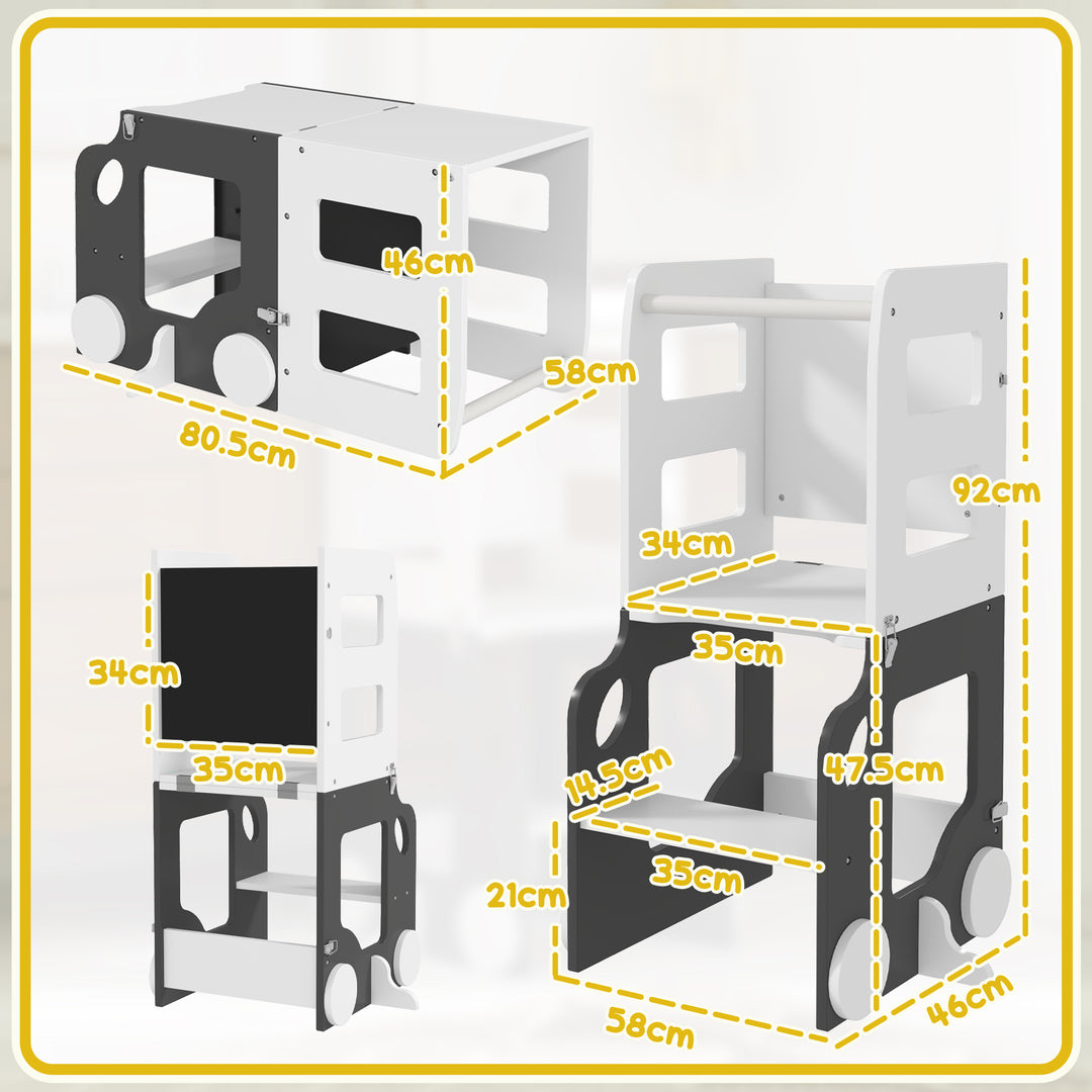 Toddler Step Stool, 4 in 1 Standing Tower, Foldable Toddler Step with Safety Rail, for Kitchen, Bathroom